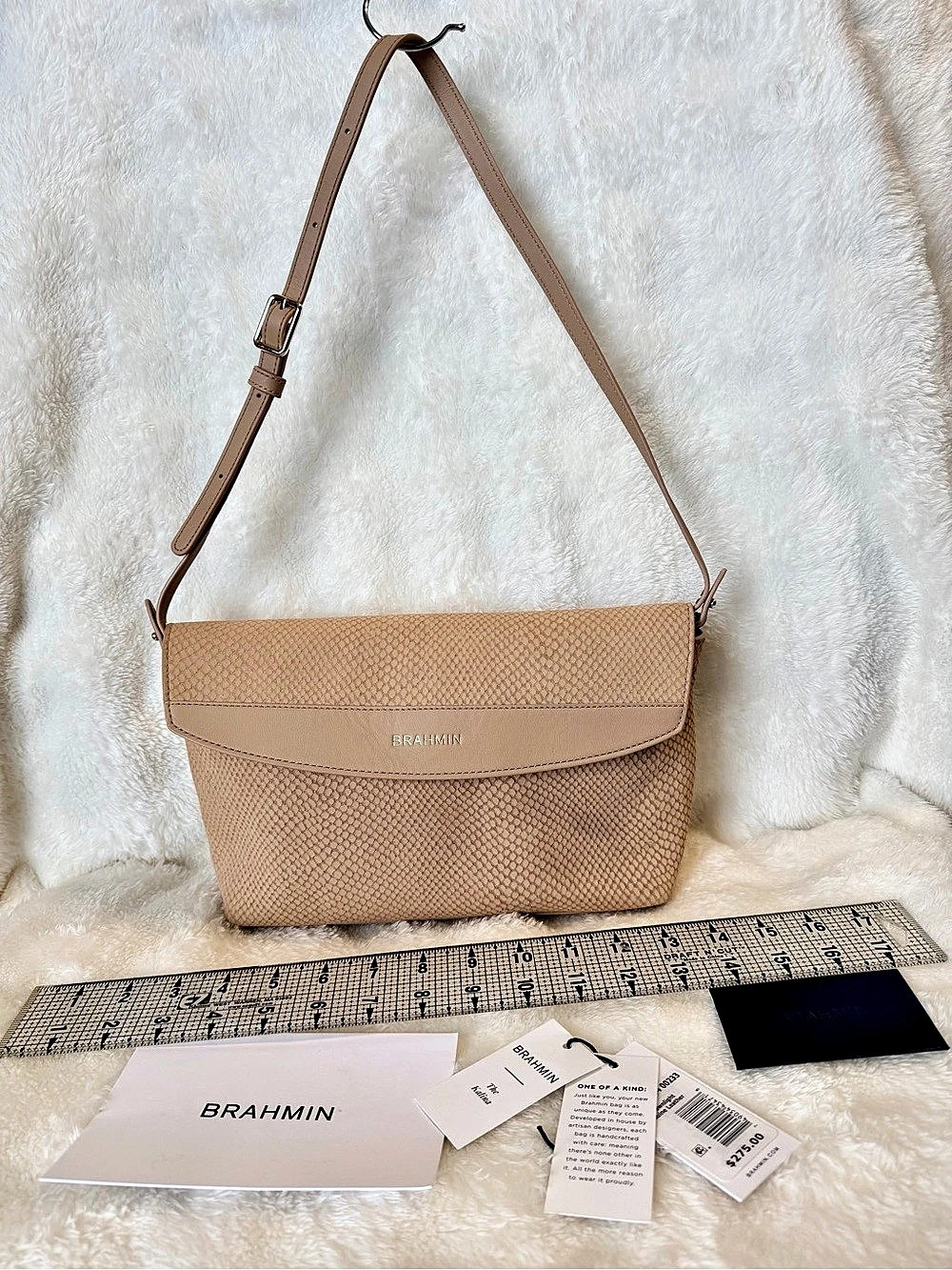 Brahmin Kalina Snake-embossed Textured Shoulder Bag in Tan Dawnlight